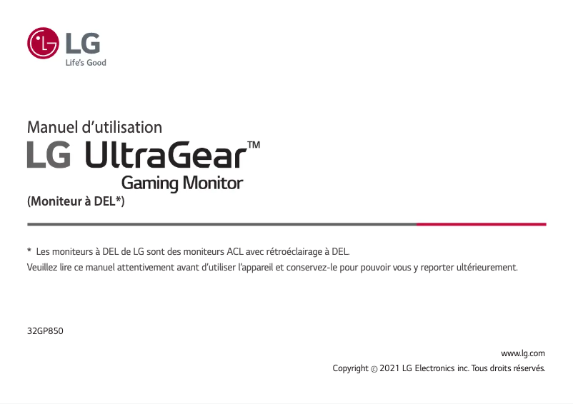 Imagen de la primera página del manual del dispositivo UltraGear 32GP850