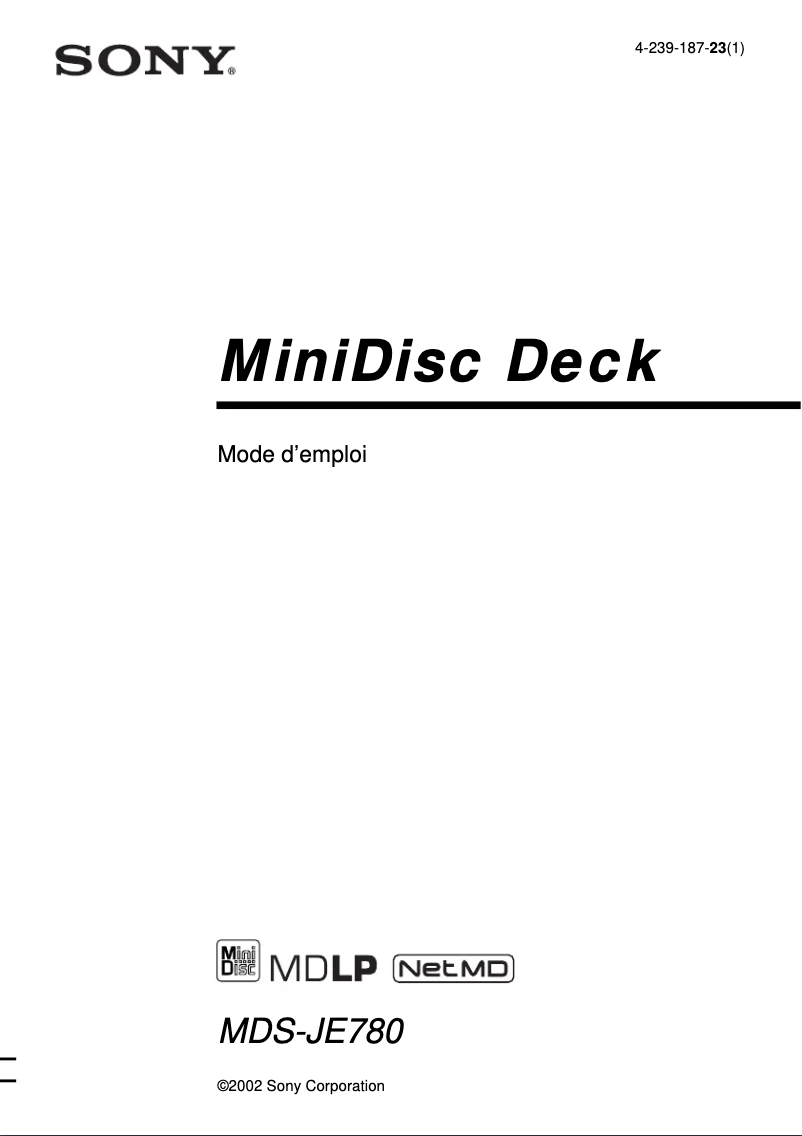 Imagen de la primera página del manual del dispositivo MDS-JE780