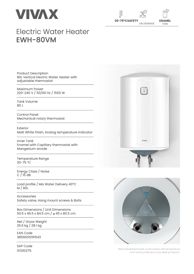 Imagen de la primera página del manual del dispositivo EWH-80VM