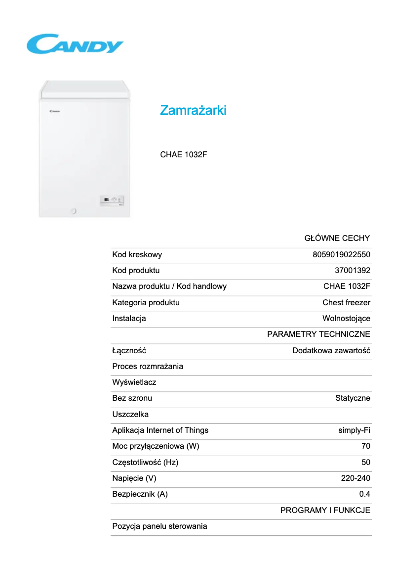 Imagen de la primera página del manual del dispositivo CHAE 1032F