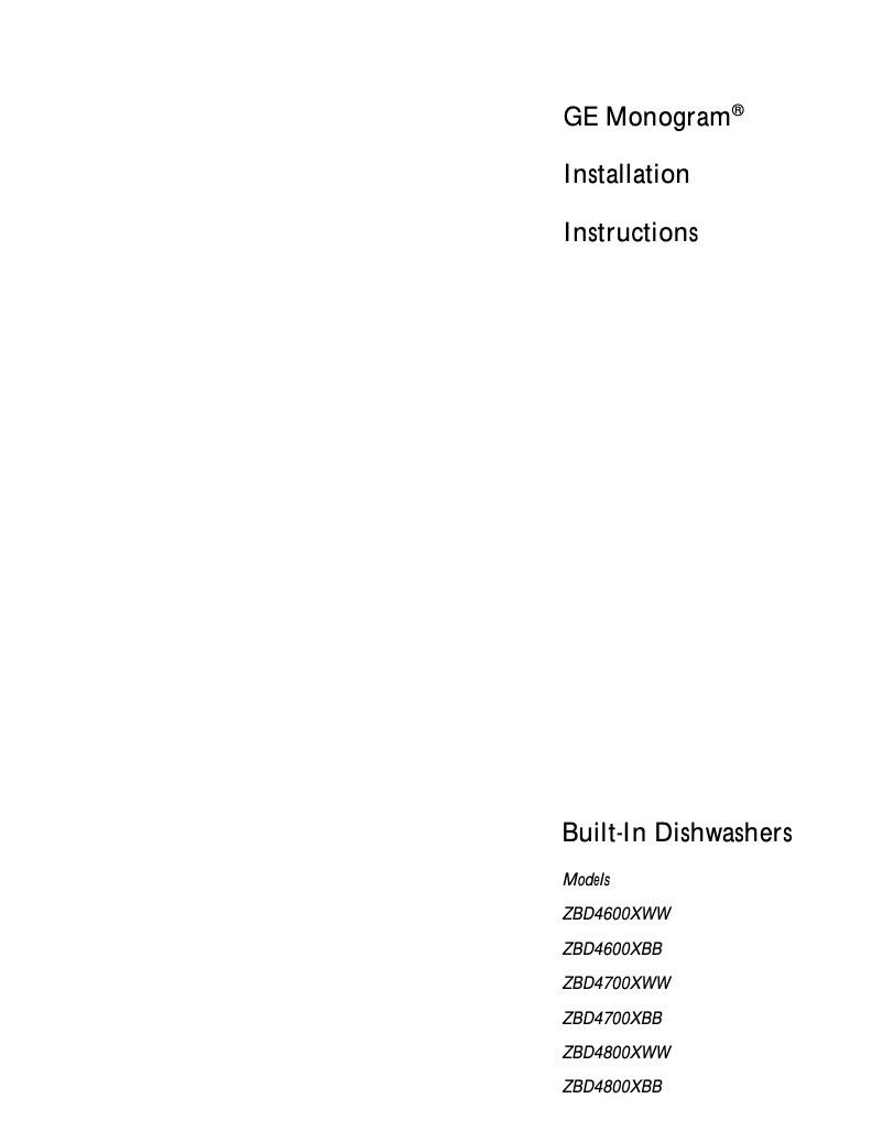 Página 1 del manual Guía de instalación GE ZBD4600XBB