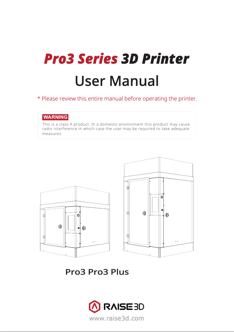 Página nº 1 - Manual de usuario Raise3D Pro3 Dual