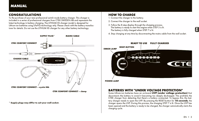 Página 1 del manual Manual de instrucciones Ctek Lithium XS