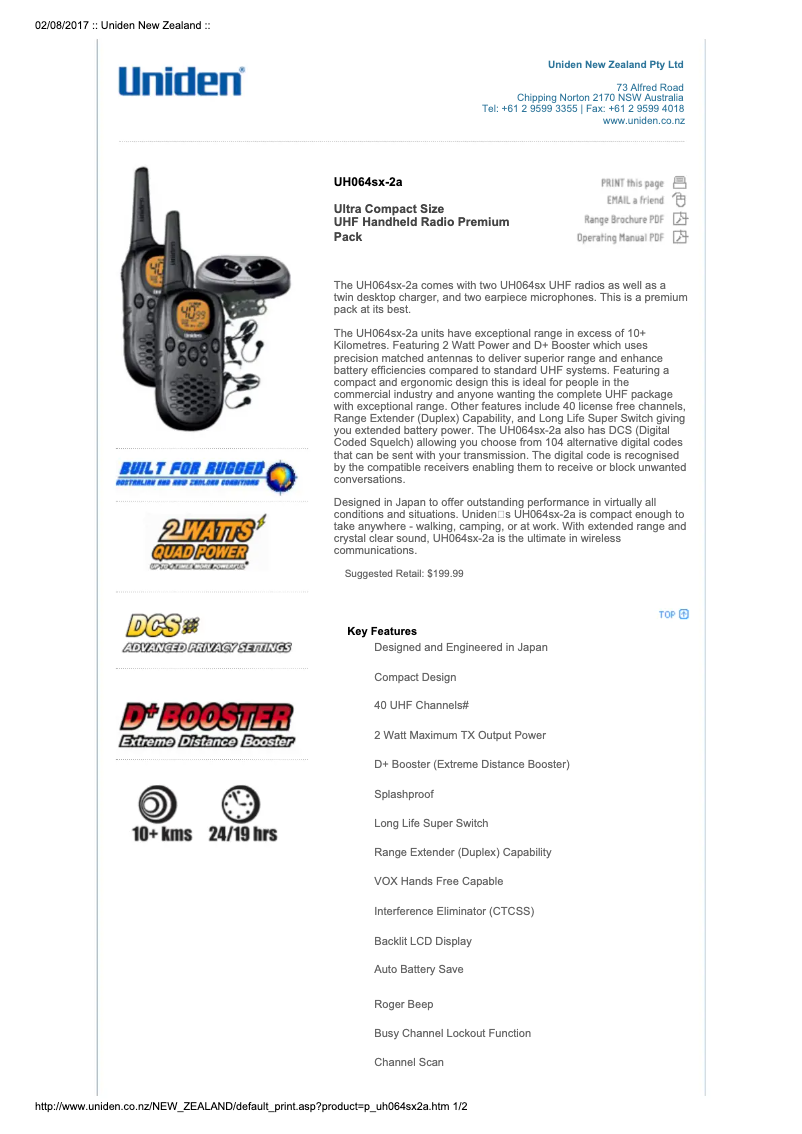 Página 1 del manual Manual de usuario Uniden UH064SX-2A