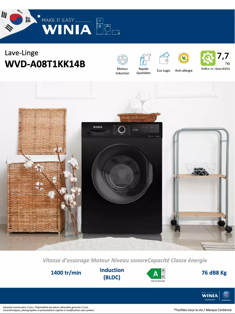 Página 1 del manual Ficha técnica Winia WVD-A08T1KK14B