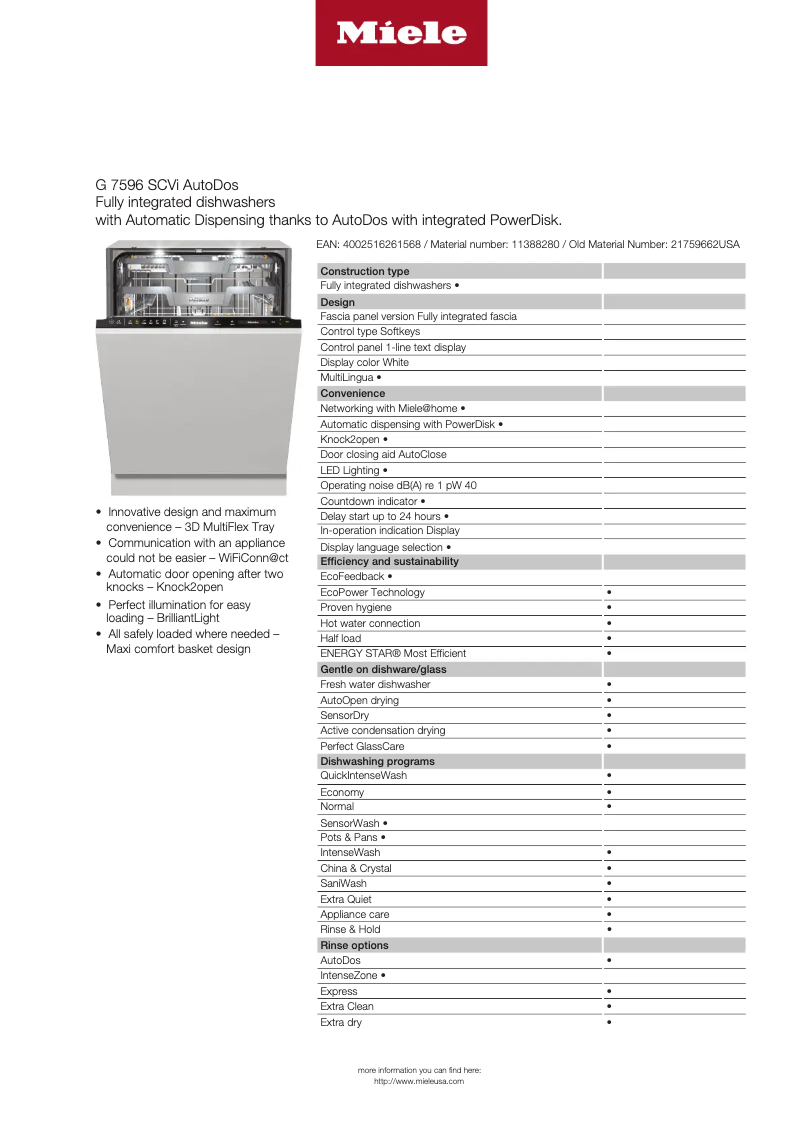 Página 1 del manual Ficha técnica Miele G 7596 SCVi AutoDos