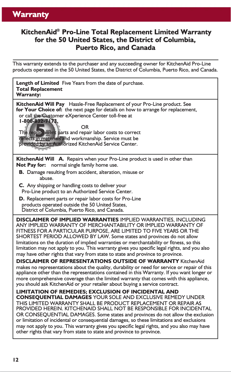 Página nº 1 - Información de garantía KitchenAid KMT2203OB