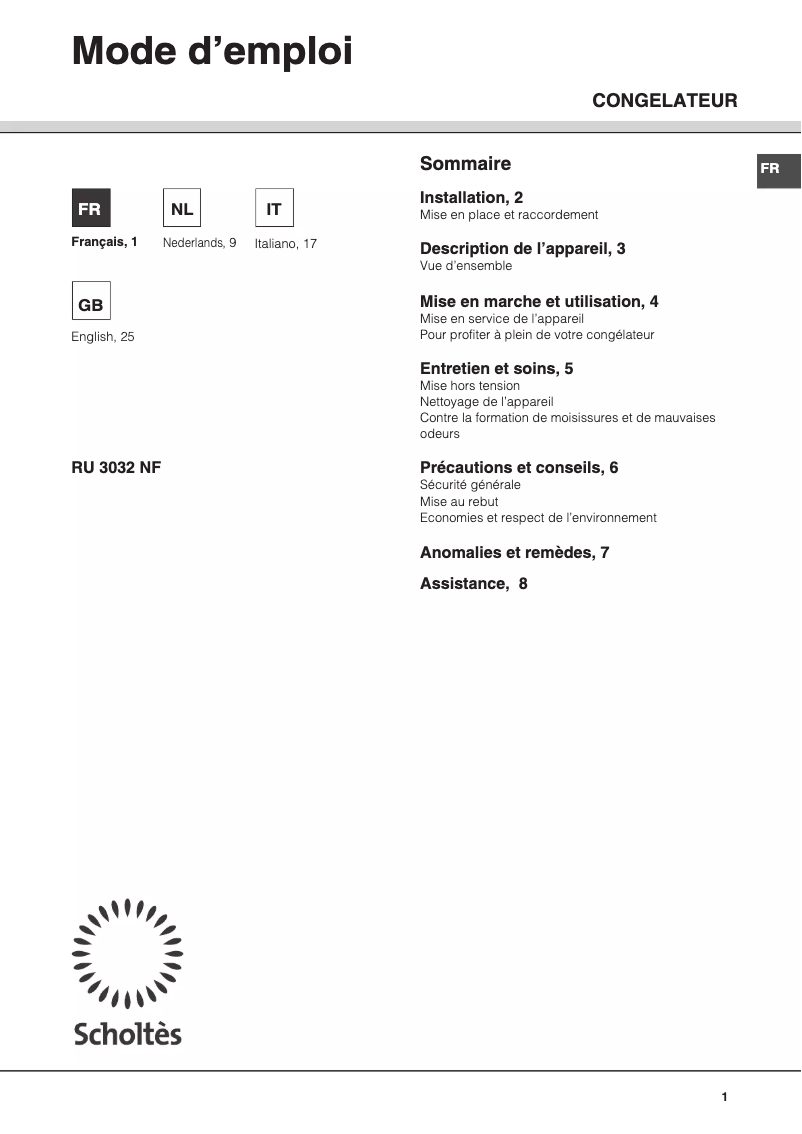 Imagen de la primera página del manual del dispositivo RU 3032 NF