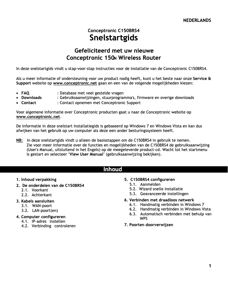 Imagen de la primera página del manual del dispositivo 150N WL