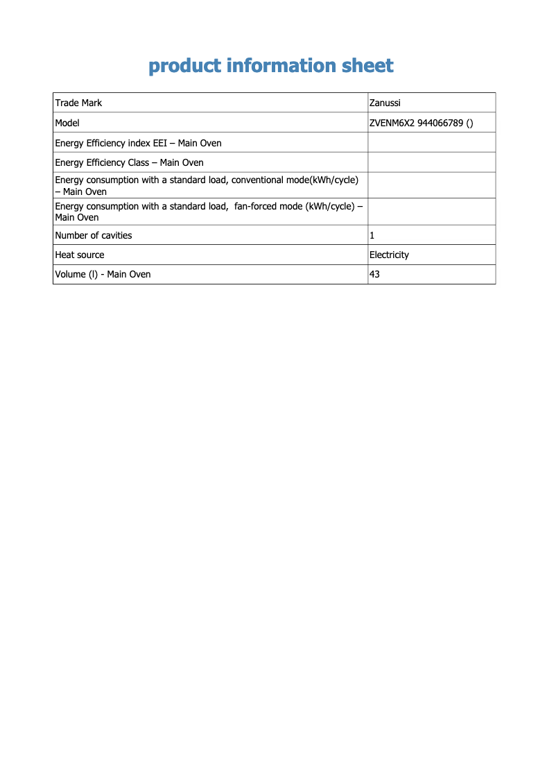 Página 1 del manual Ficha técnica Zanussi ZVENM6X2