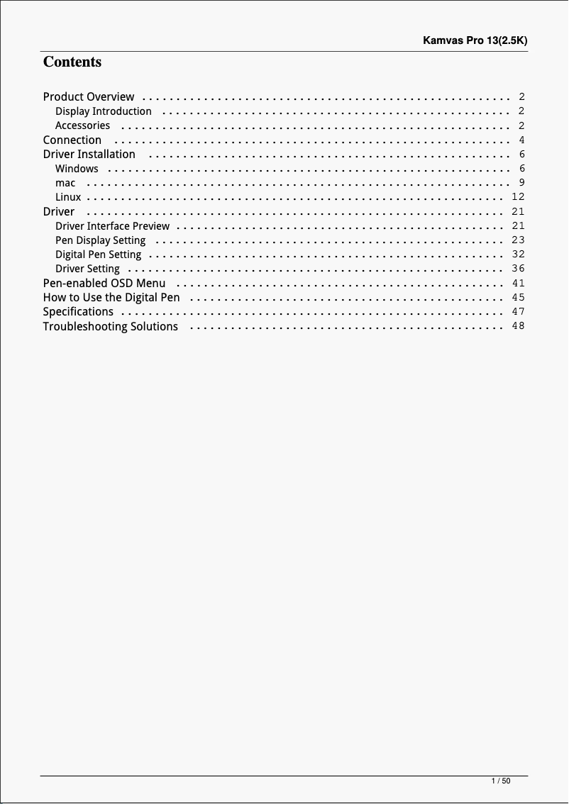 Página 1 del manual Manual de usuario Huion Kamvas Pro 13