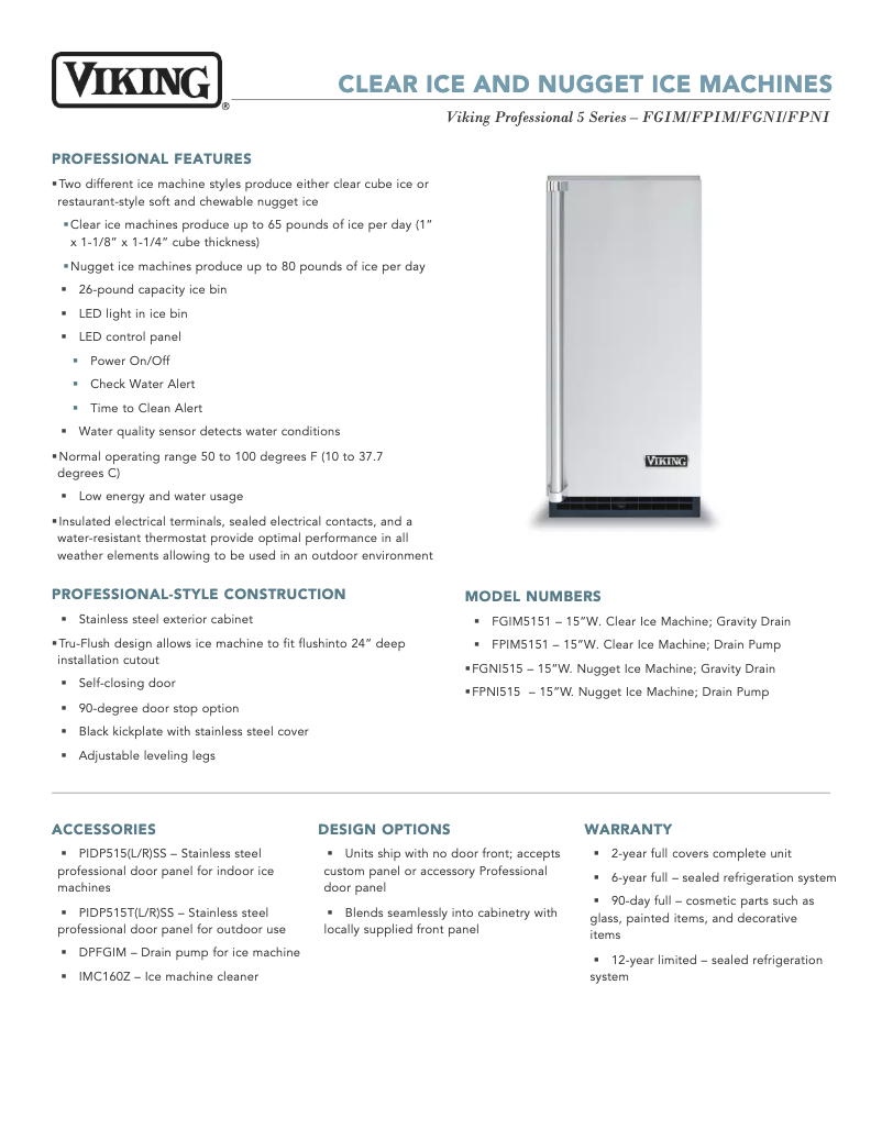 Página 1 del manual Ficha técnica Viking FGIM5151