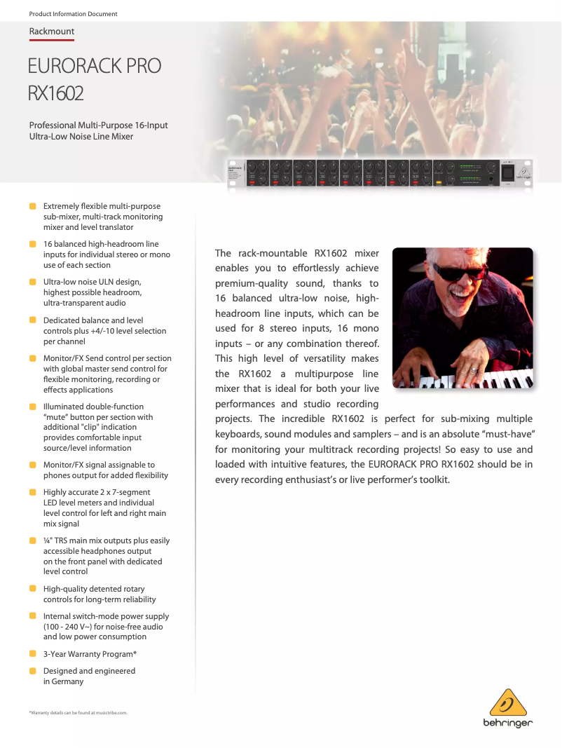 Página 1 del manual Ficha técnica Behringer Eurorack Pro RX1602