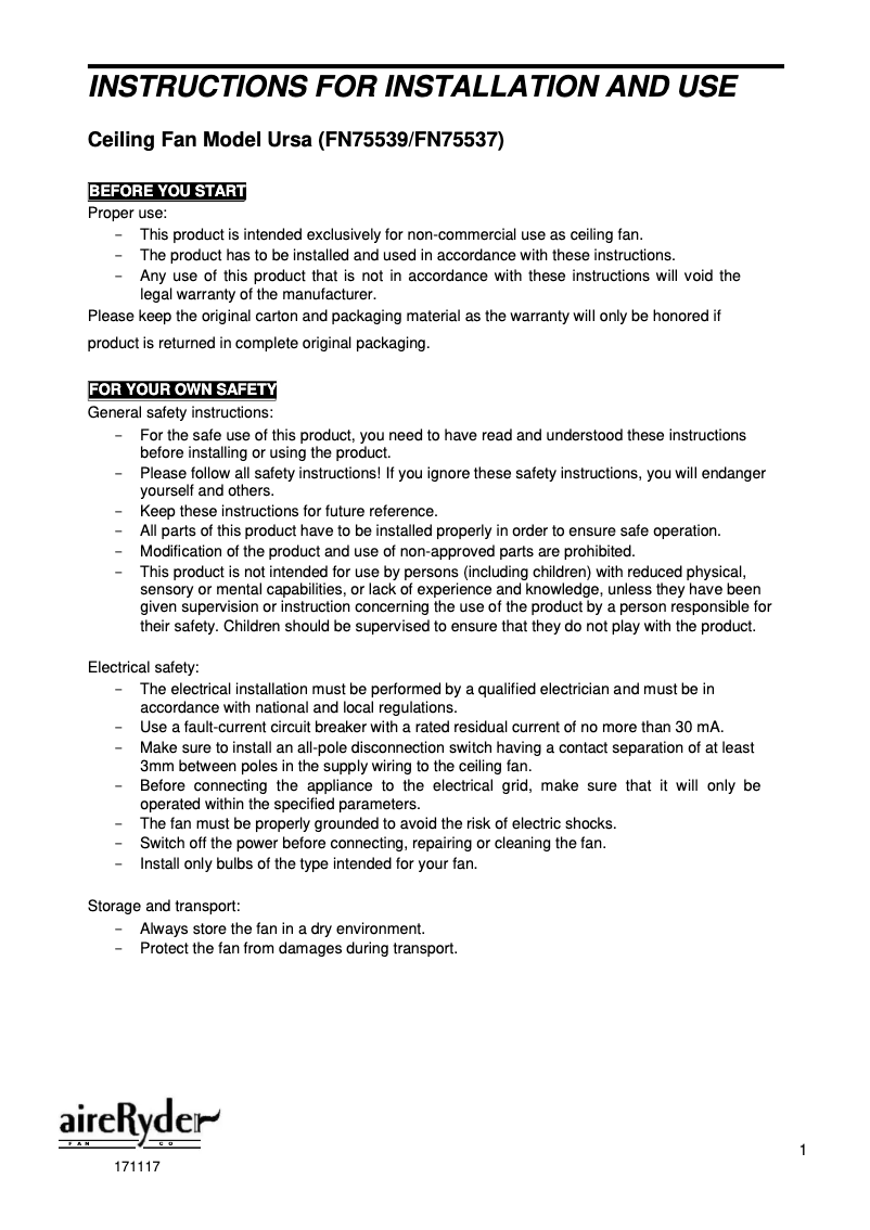 Imagen de la primera página del manual del dispositivo Ursa