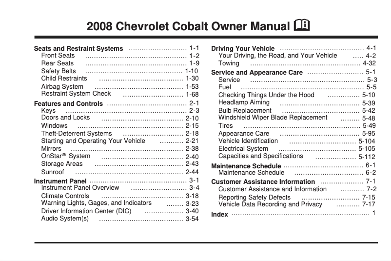 Página 1 del manual Manual de usuario Chevrolet Cobalt (2008)