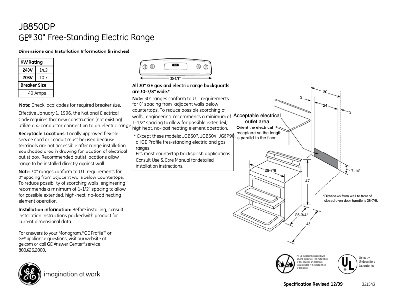 Imagen de la primera página del manual del dispositivo JB850DPWW