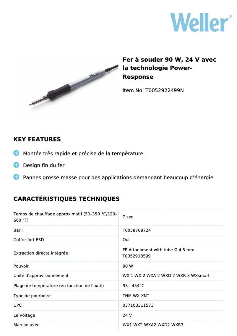 Página 1 del manual Ficha técnica Weller WXP 90