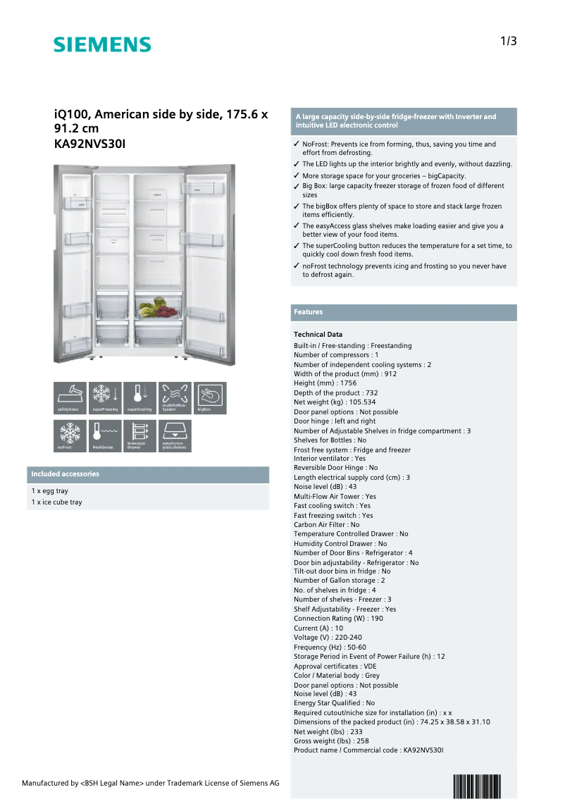 Imagen de la primera página del manual del dispositivo KA92NVS30I