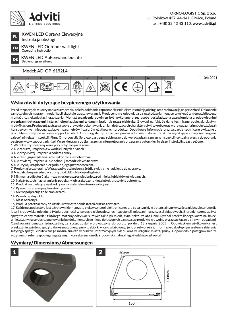 Imagen de la primera página del manual del dispositivo AD-OP-6192L4