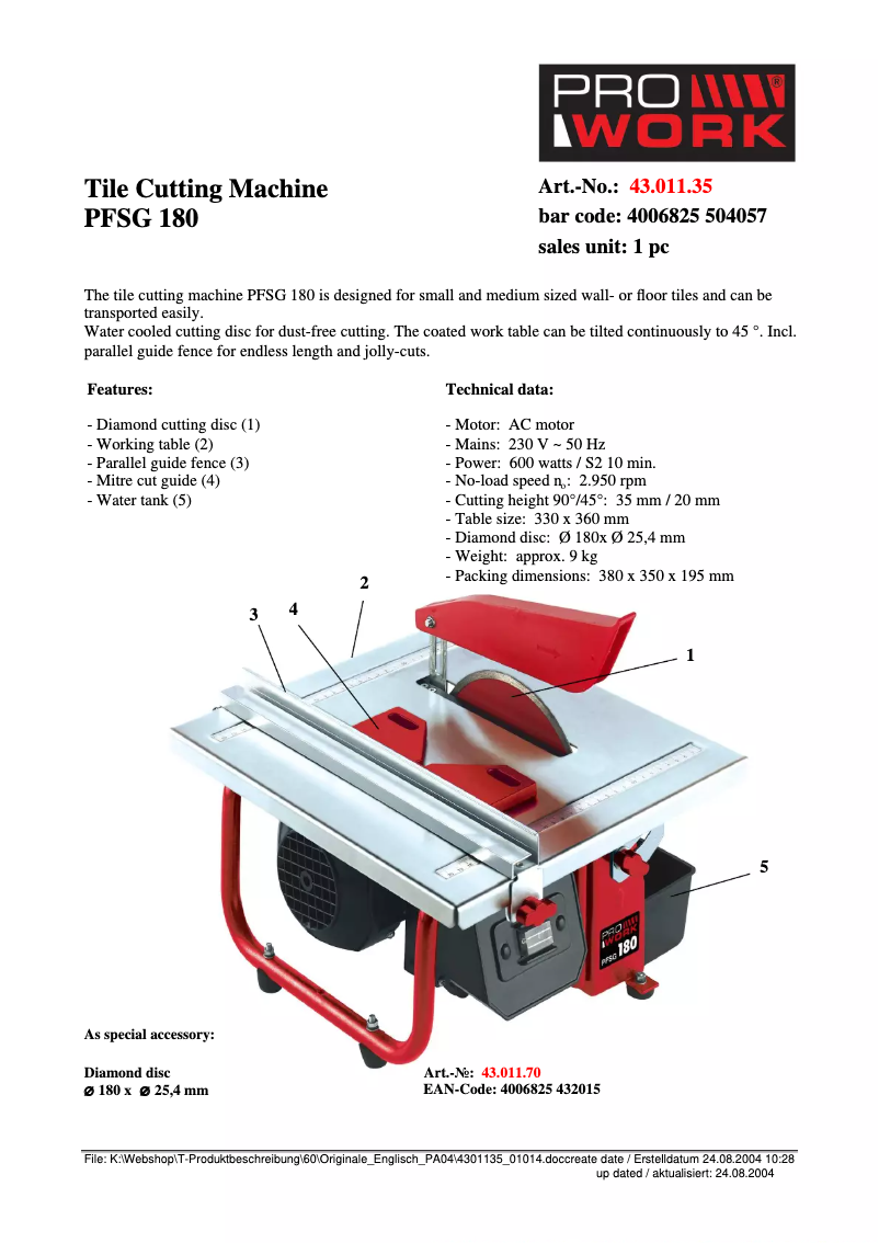 Imagen de la primera página del manual del dispositivo PFSG 180
