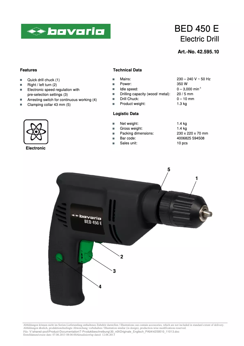 Imagen de la primera página del manual del dispositivo BED 450 E