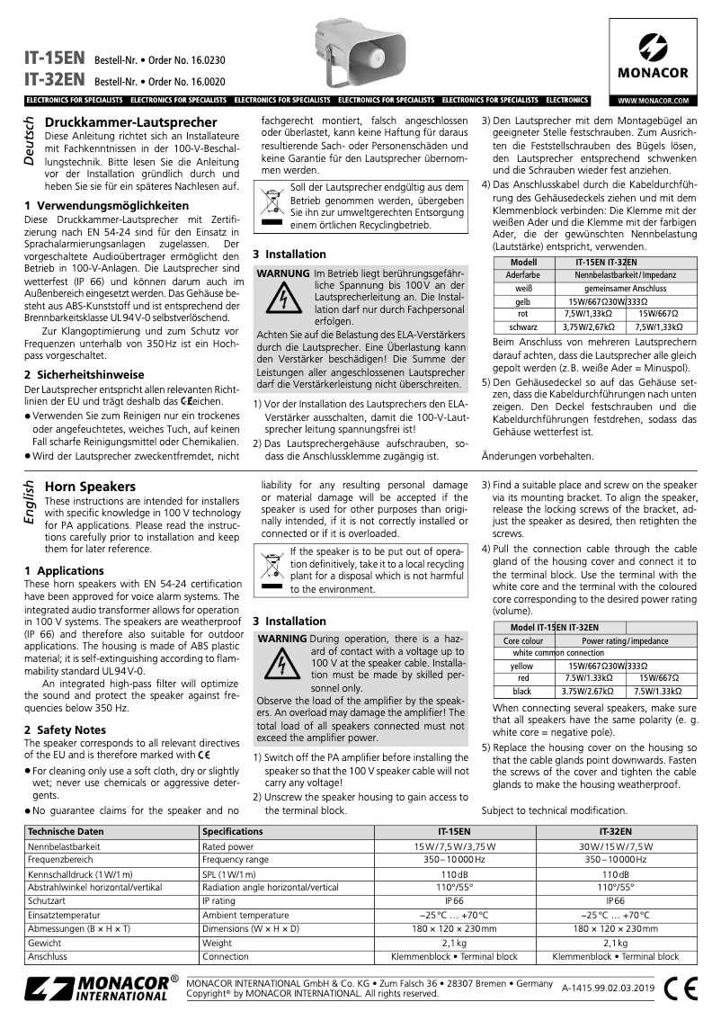 Página 1 del manual Manual de usuario Monacor IT-32EN