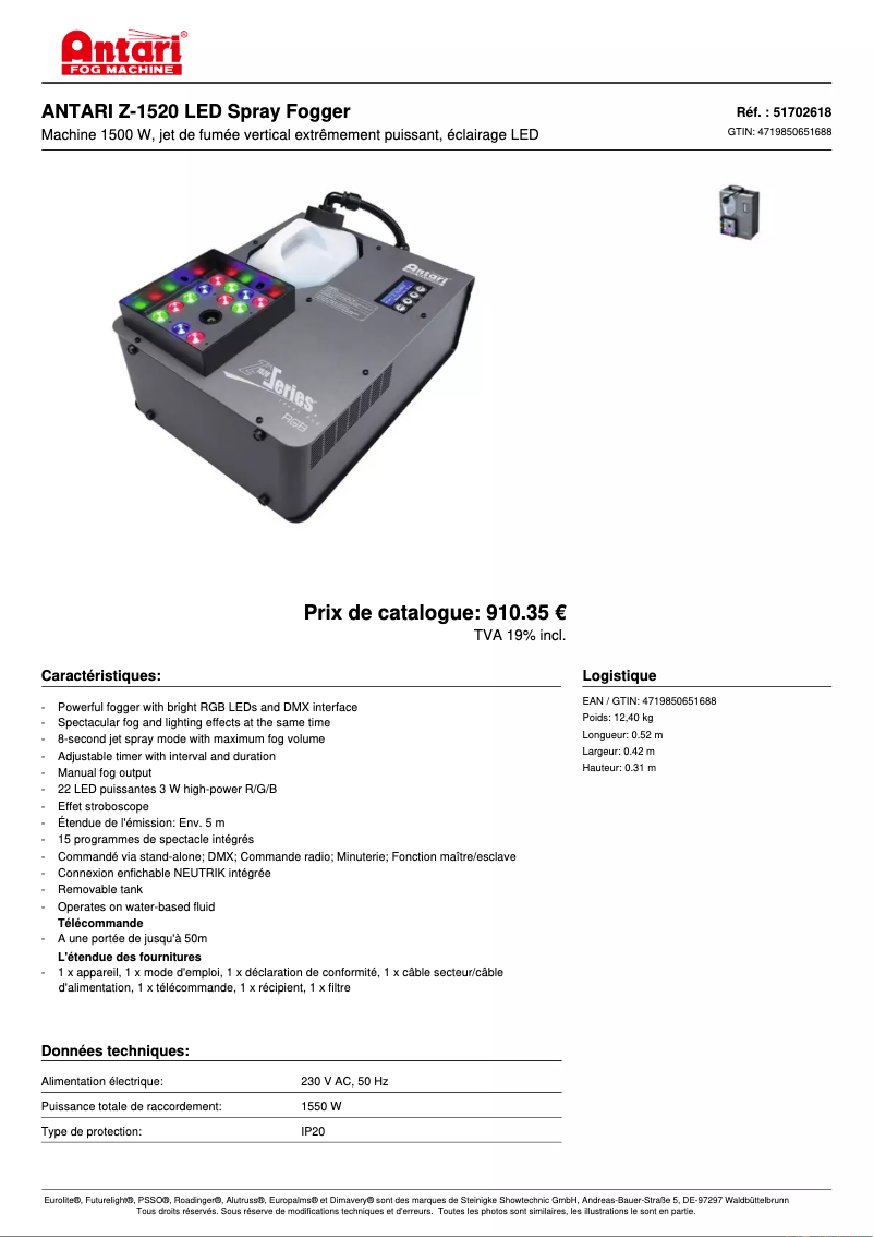 Página 1 del manual Ficha técnica Antari Z-1520