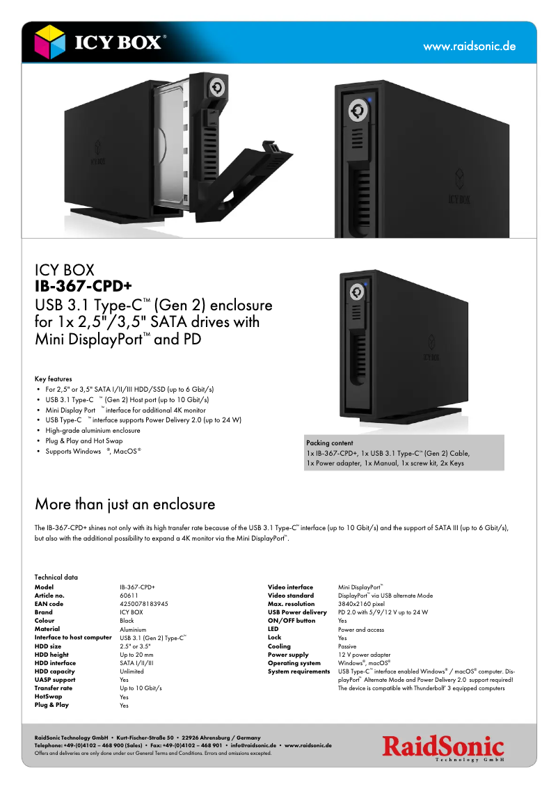 Página 1 del manual Ficha técnica Icy Box IB-367-CPD+