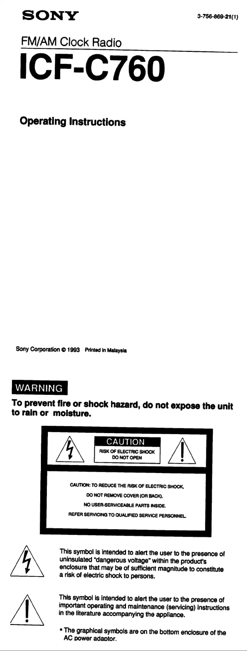 Imagen de la primera página del manual del dispositivo ICF-C760