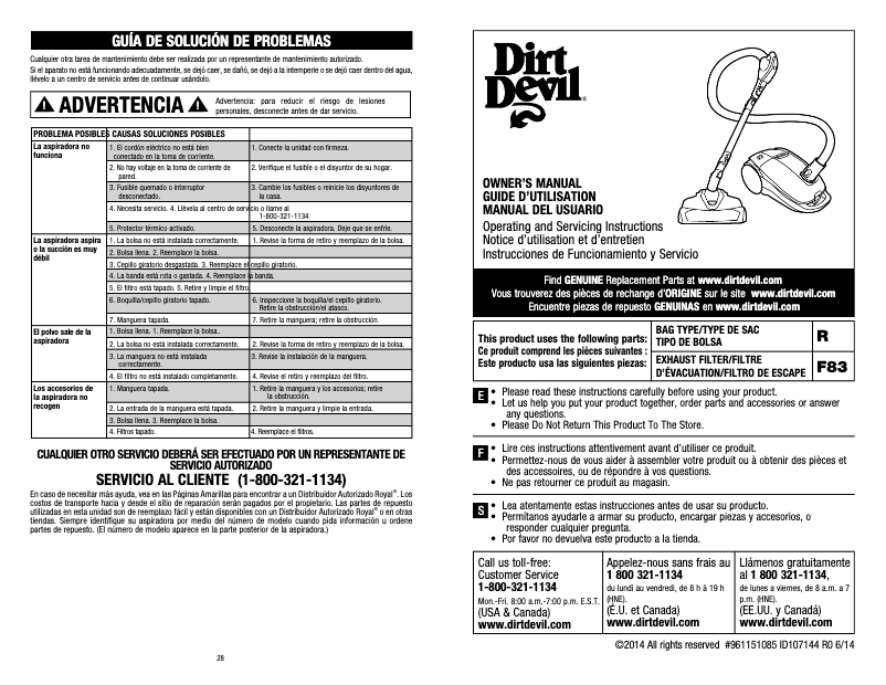 Página 1 del manual Manual de usuario Dirt Devil Jag 3 SD30055