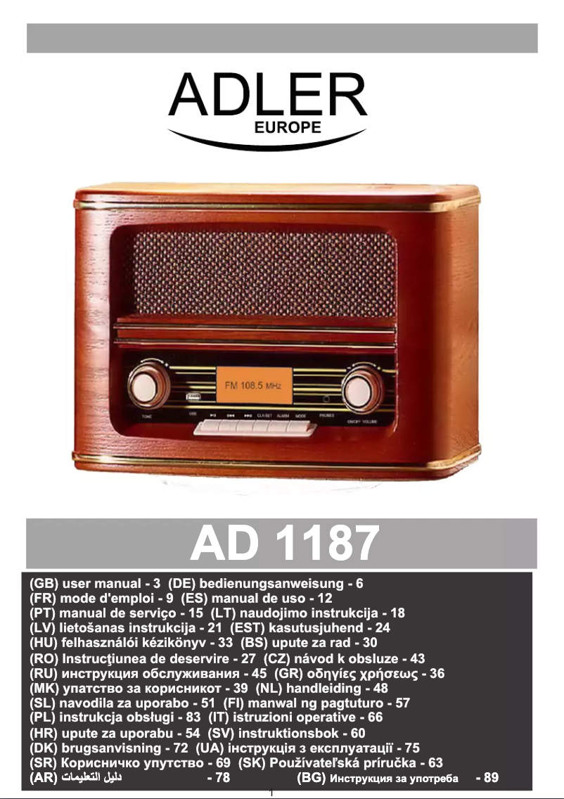 Imagen de la primera página del manual del dispositivo AD 1187