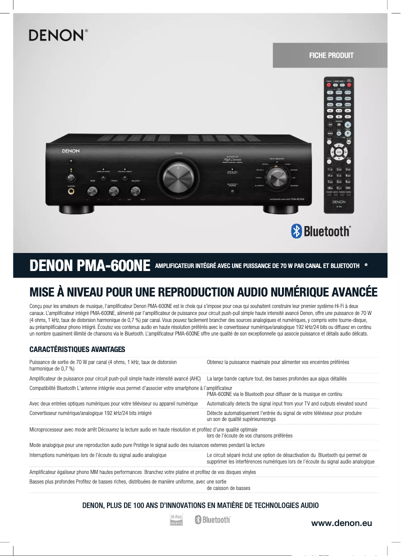 Página 1 del manual Ficha técnica Denon PMA-600NE
