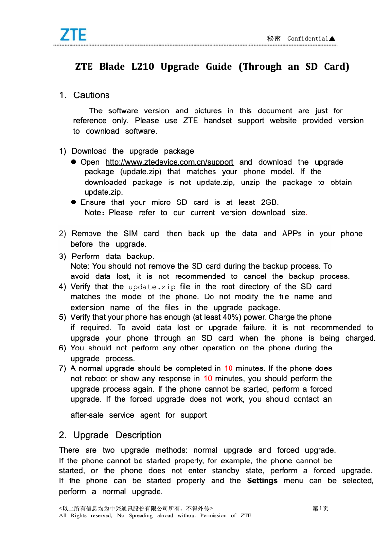 Imagen de la primera página del manual del dispositivo Blade L210