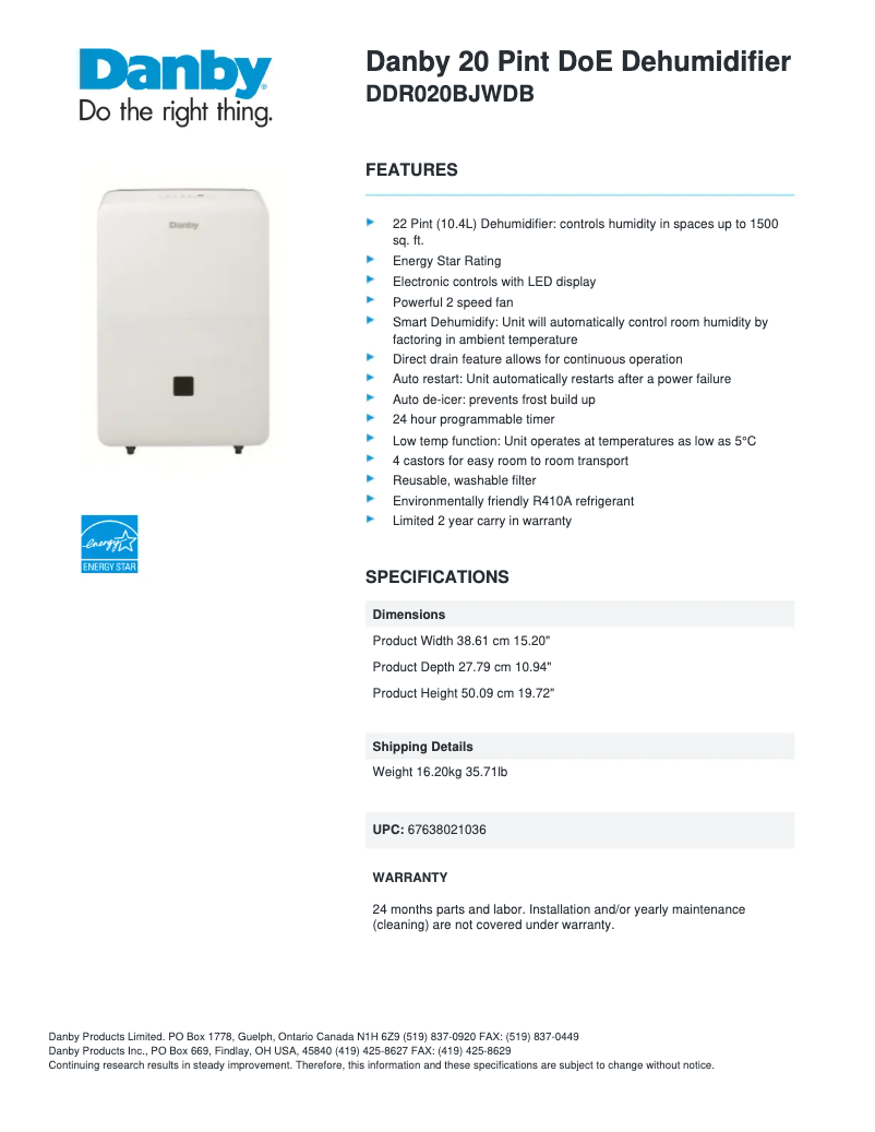 Página nº 1 - Ficha técnica Danby DDR020BJWDB