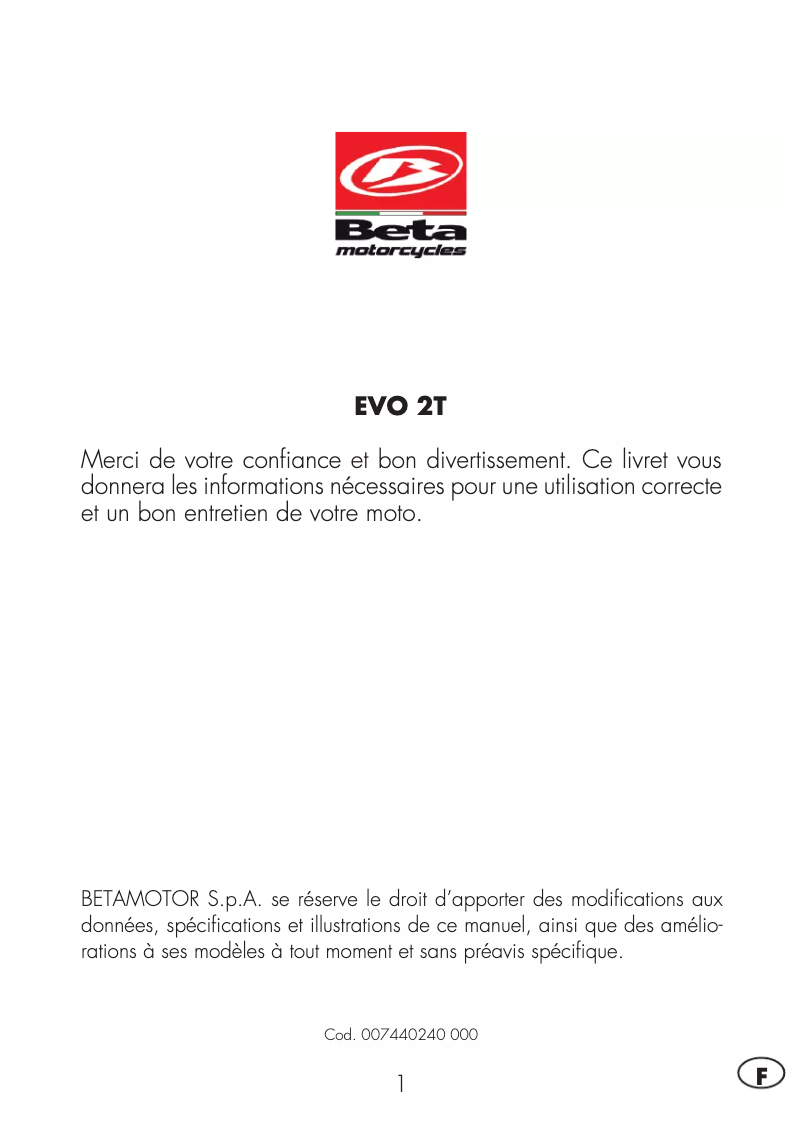 Página 1 del manual Manual de usuario Beta EVO 2T 125 (2016)