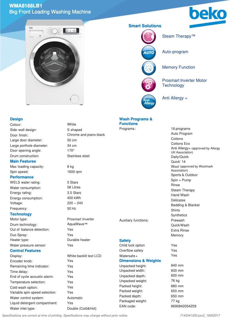 Imagen de la primera página del manual del dispositivo WMA8168LB1