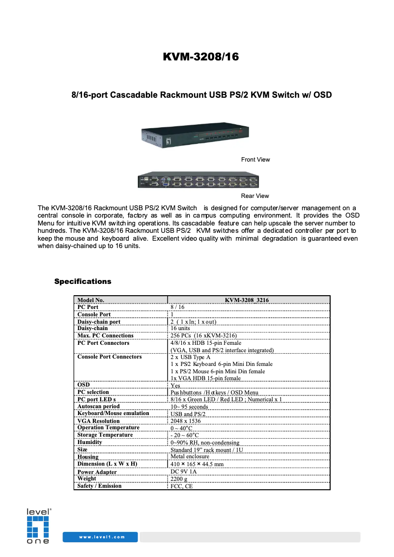 Imagen de la primera página del manual del dispositivo KVM-3216