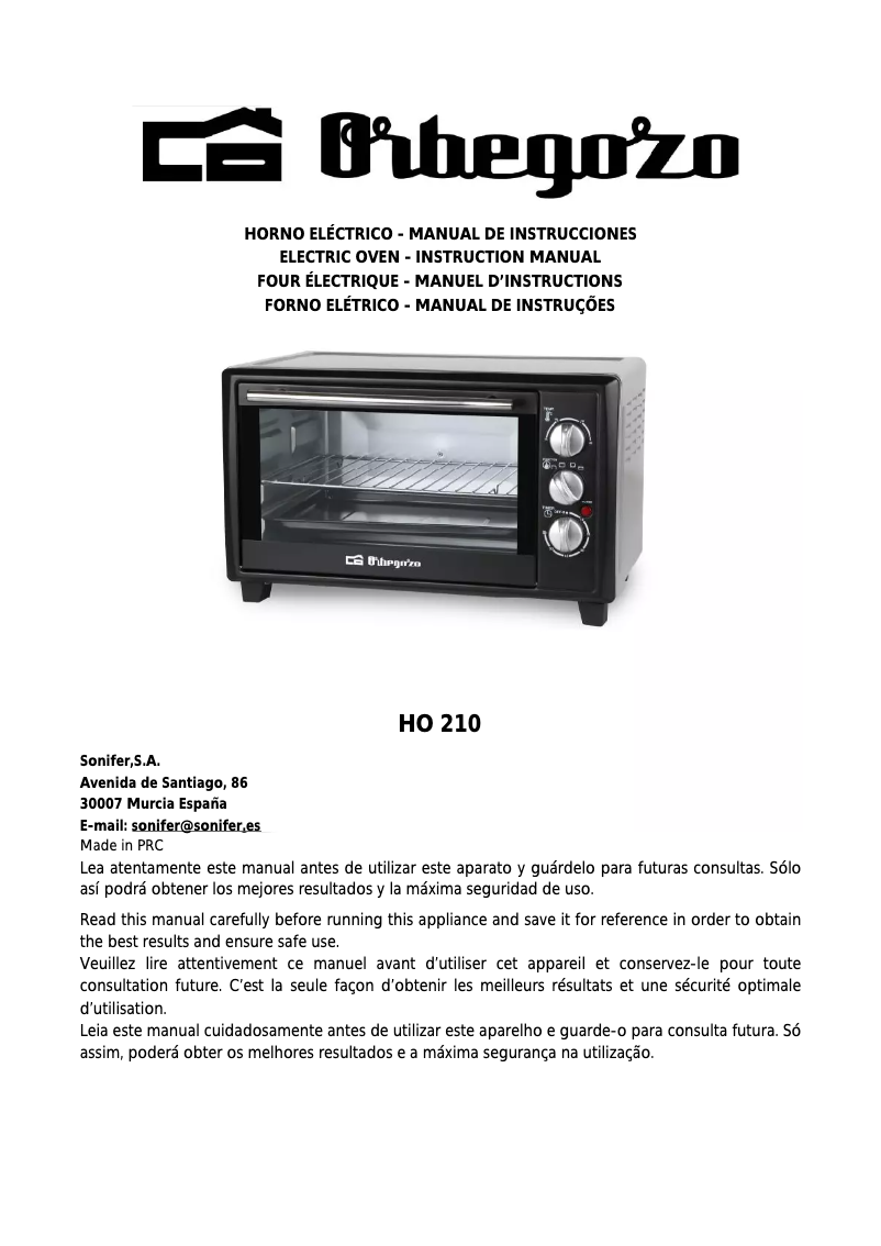 Imagen de la primera página del manual del dispositivo HO 210