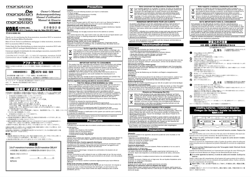 Imagen de la primera página del manual del dispositivo Monotron Delay