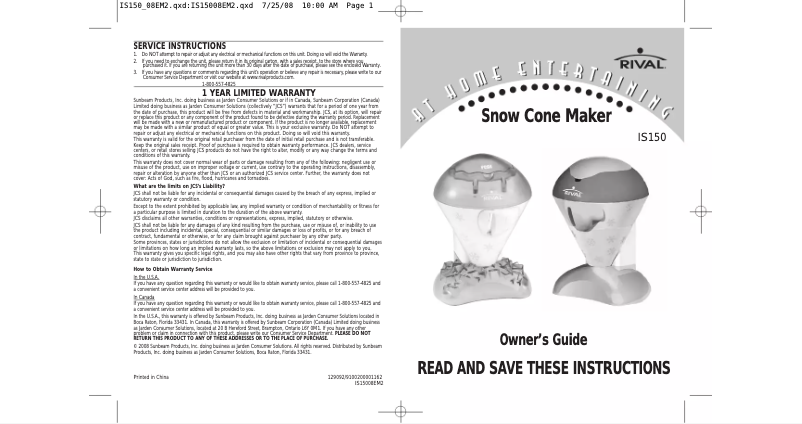 Imagen de la primera página del manual del dispositivo IS150