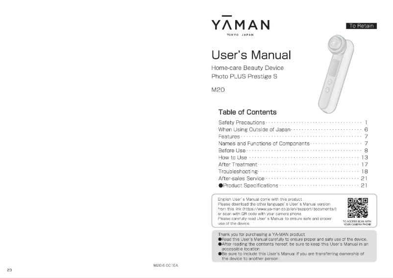 Página 1 del manual Manual de usuario YA-MAN Photo PLUS Prestige S