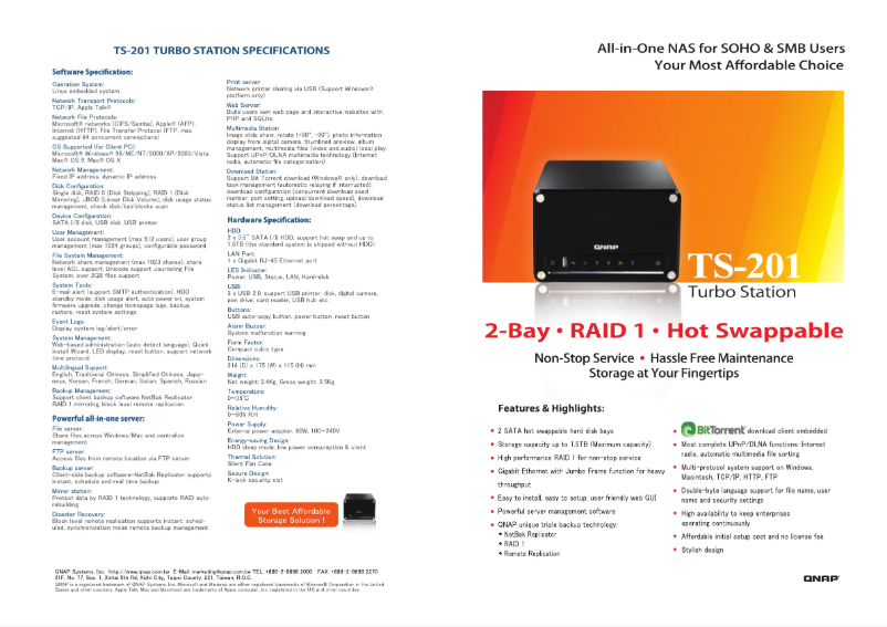 Página 1 del manual Ficha técnica QNAP TS-201