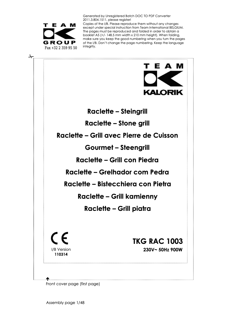 Página 1 del manual Manual de usuario Kalorik TKG RAC 1003