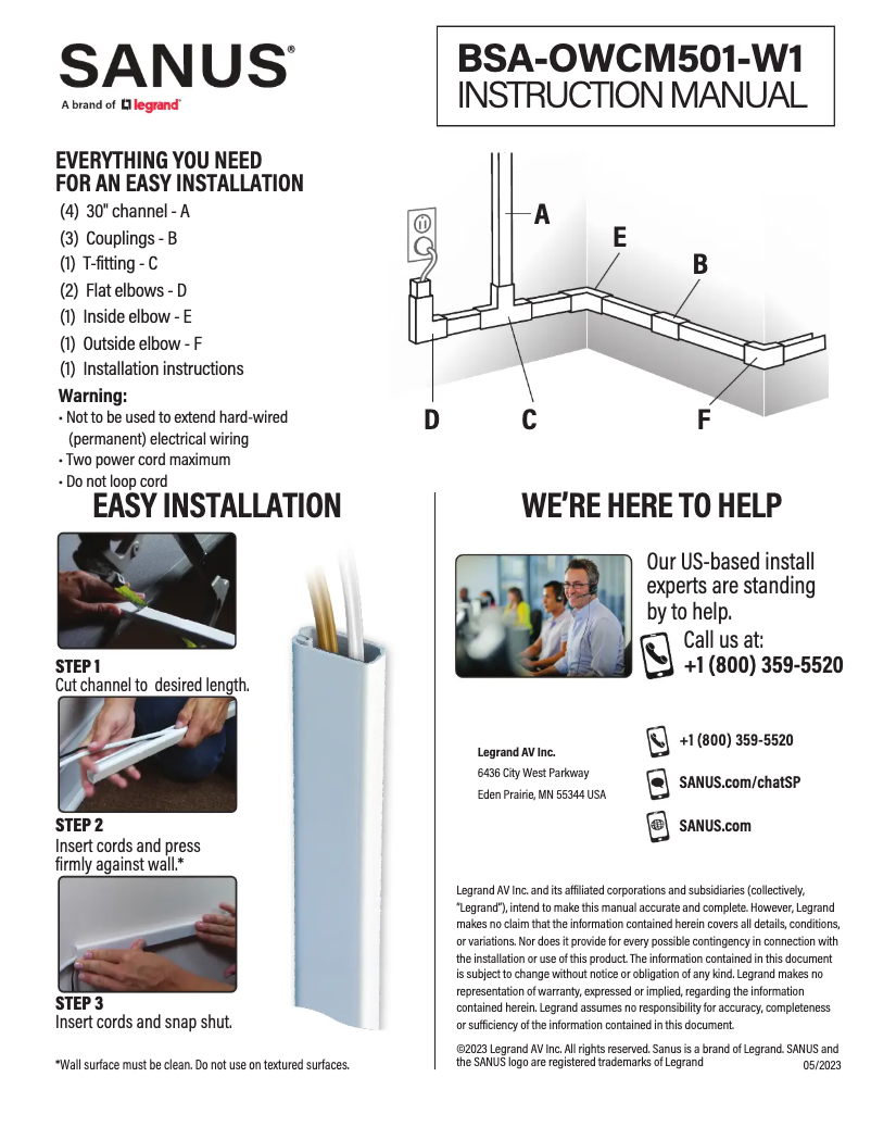 Página 1 del manual Manual de usuario Sanus BSA-OWCM501