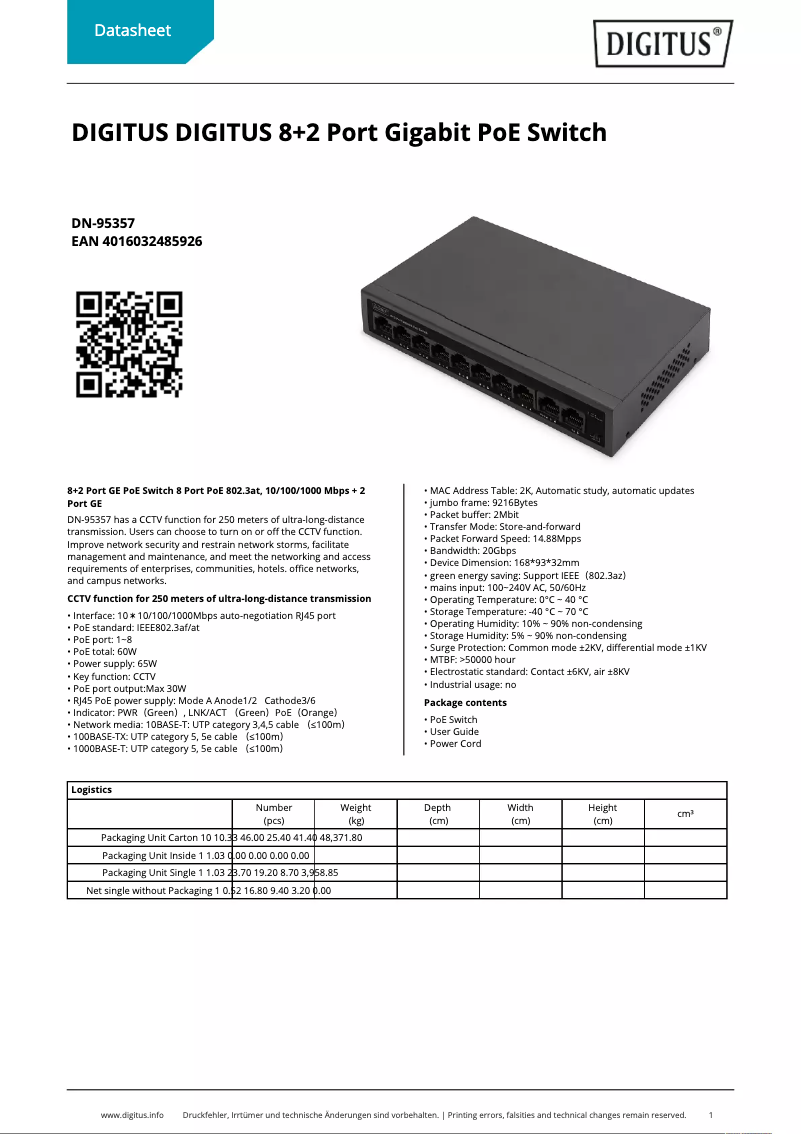 Página 1 del manual Ficha técnica Digitus DN-95357