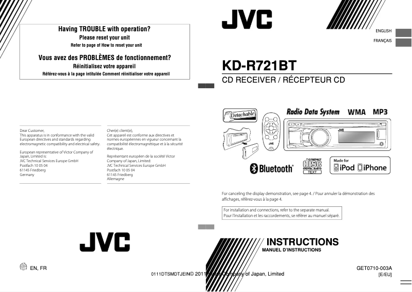 Imagen de la primera página del manual del dispositivo KD-R721BT