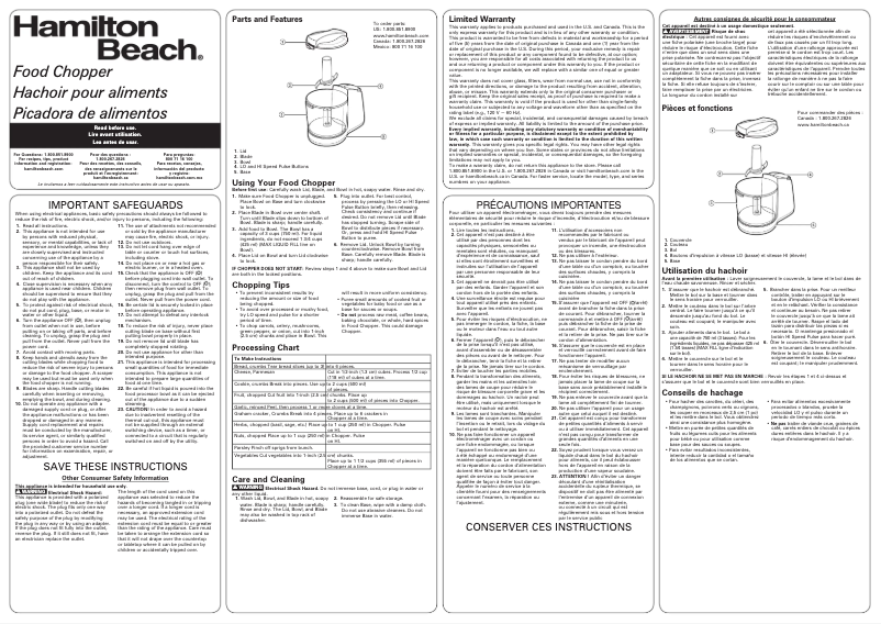 Imagen de la primera página del manual del dispositivo FreshChop 72603F