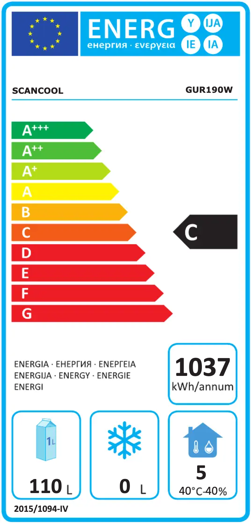 Página 1 del manual Etiqueta energética Scancool GUR190W