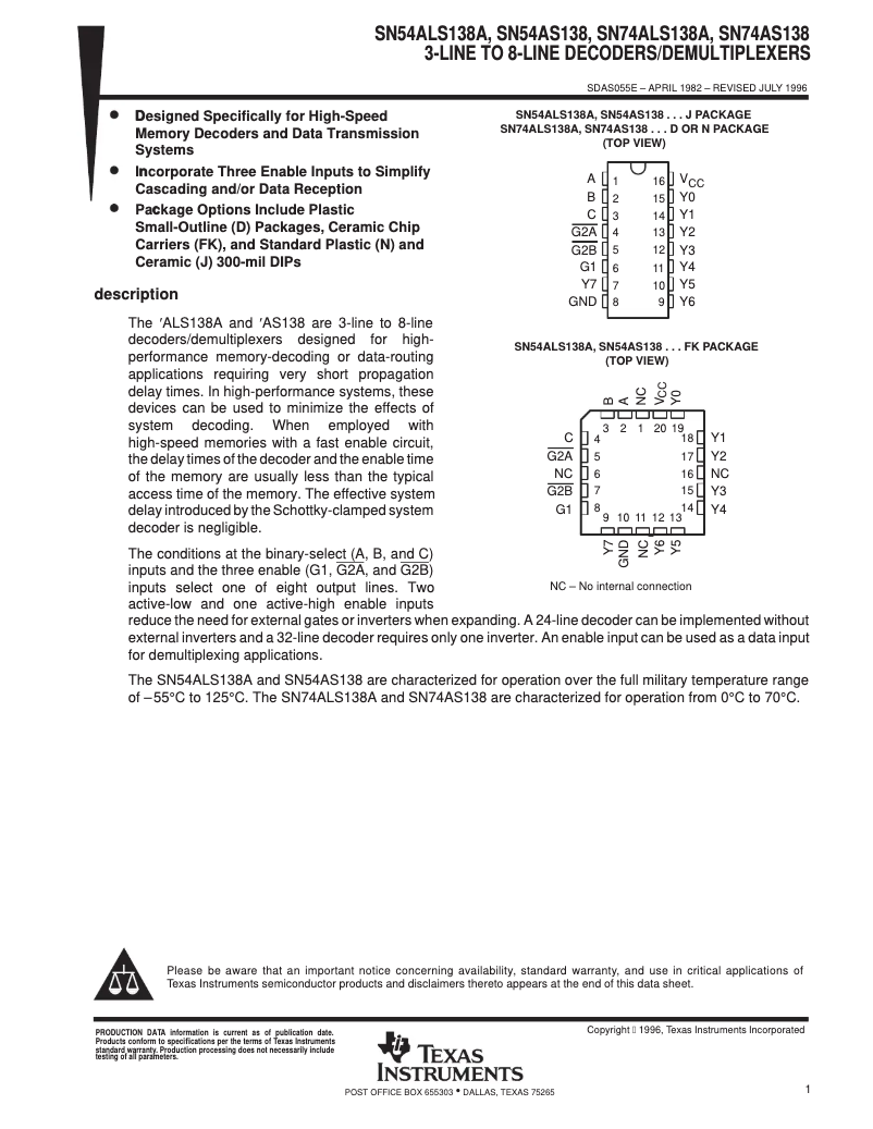 Página 1 del manual Manual de usuario Texas Instruments SN74ALS138AN