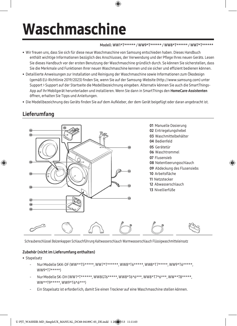 Imagen de la primera página del manual del dispositivo WW90T554ATE
